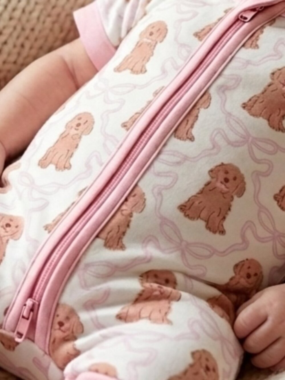 Bamboo Puppy Bow Zippy Romper 3M | 2 Way Zip Pajamas | Soft Stretch - Picture 3 of 4